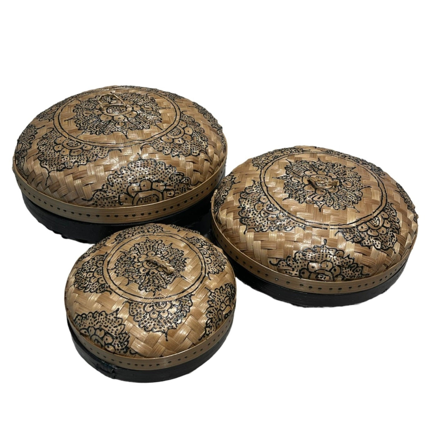 Black Round Henna Rattan Box