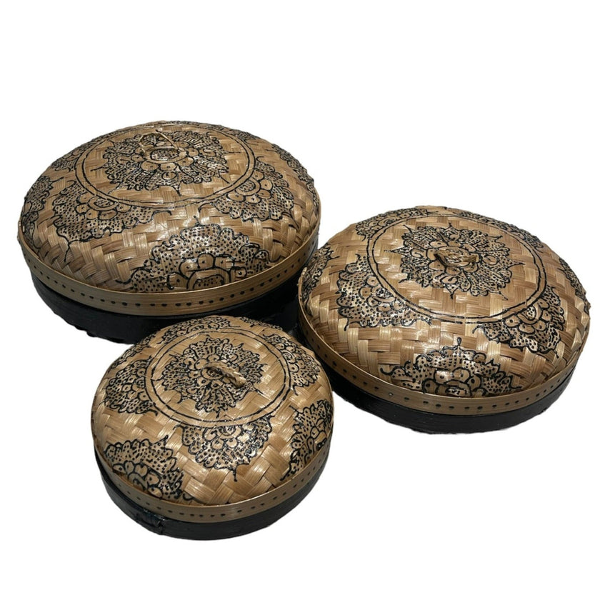 Black Round Henna Rattan Box