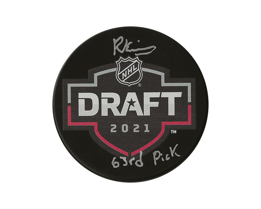 Riley Kidney Autographed 2021 NHL Draft Puck Inscribed 