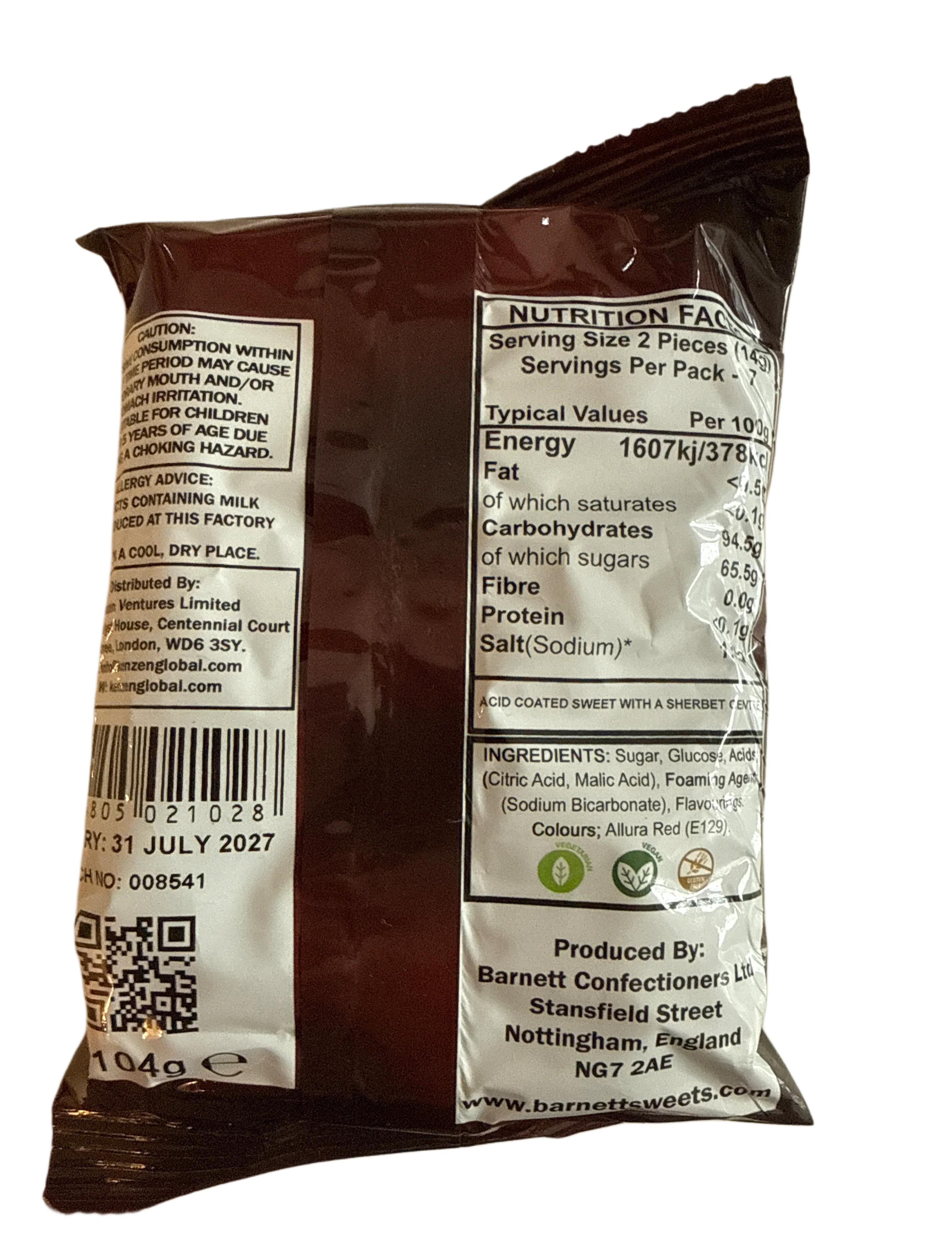 Barnetts Mega Cherry Candy 104G - U.K Edition