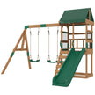 Qaba Wooden Swing Set with Slide, 2 Swings & Rock Wall (Kids Outdoor Playset)