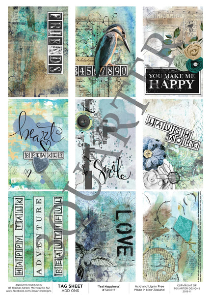 3Quarter Designs - Tag Sheet - Teal Happiness