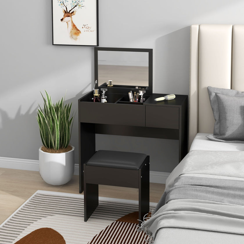Mia Modern Vanity Set with Flip Top Mirror-Black