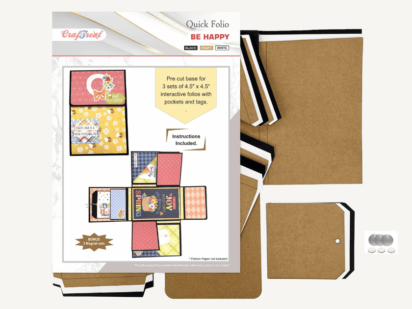 Craftreat Scrapbook Blank Quick Folio - Be Happy - Black, Kraft and White