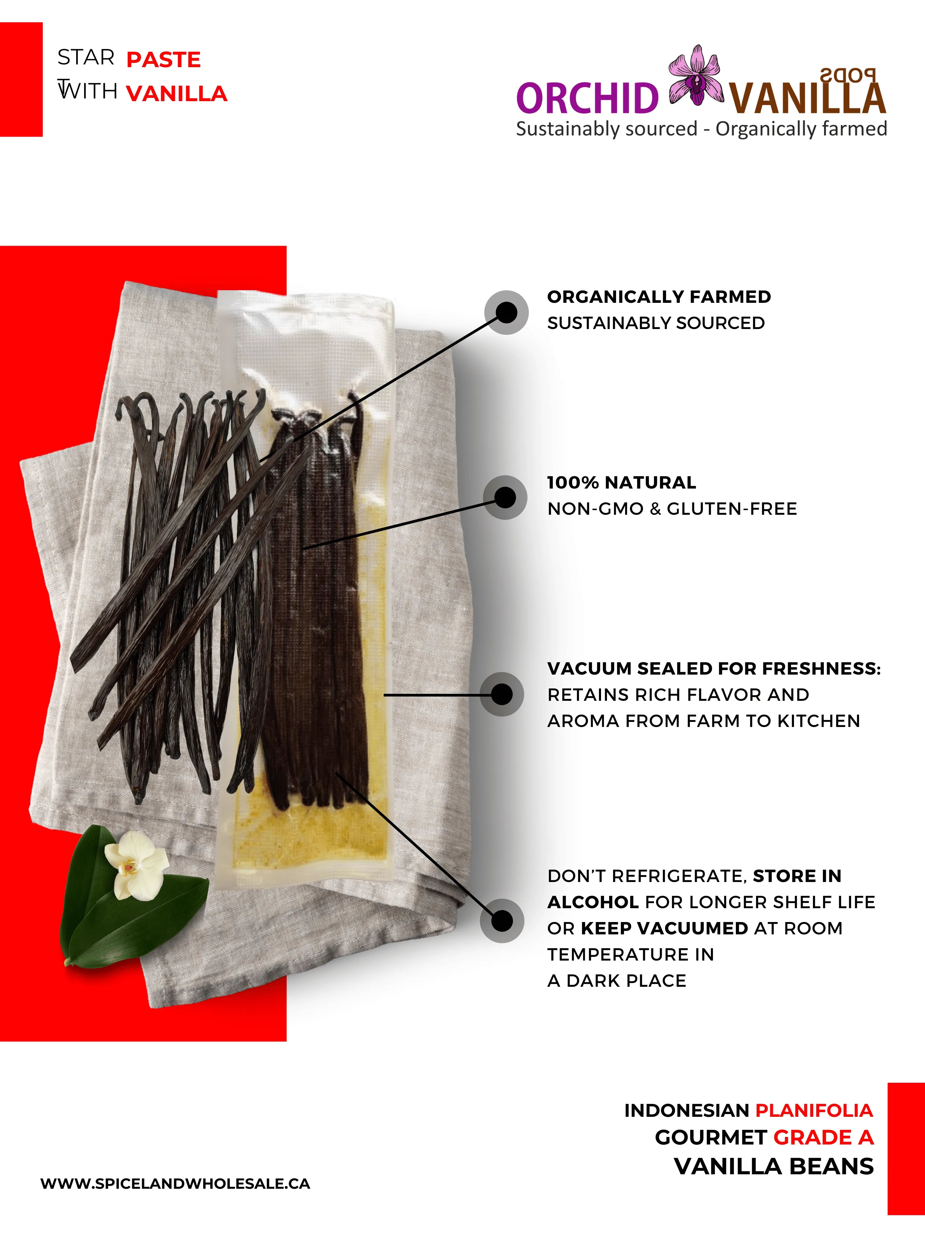 Indonesian Vanilla (Sumatra) Planifolia Gourmet Grade-A Beans<br>For Extract And Baking<BR>By Ounce