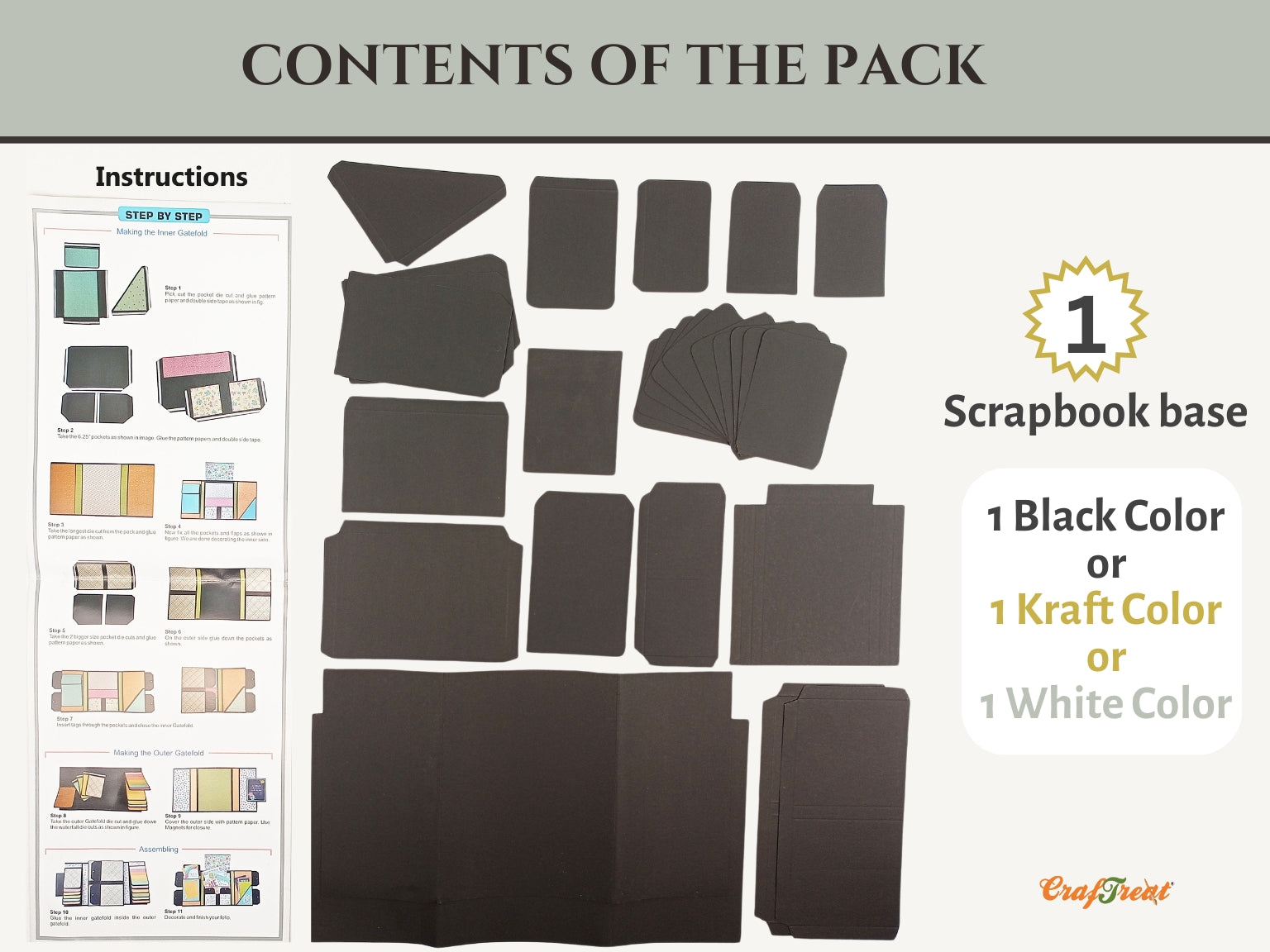 CrafTreat Scrapbook Blank Precut Album Base - Gate Fold Folio - White