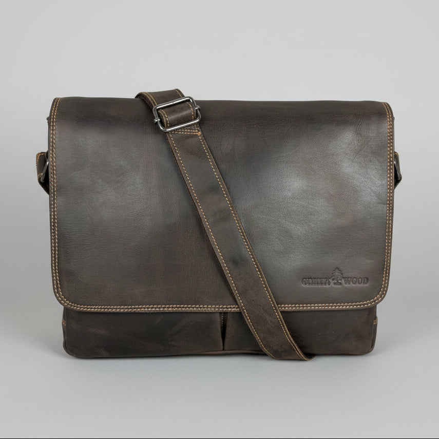 Greenwood Leather Laptop Bag. Premium Waxed Full-Grain Leather Briefcase for 16