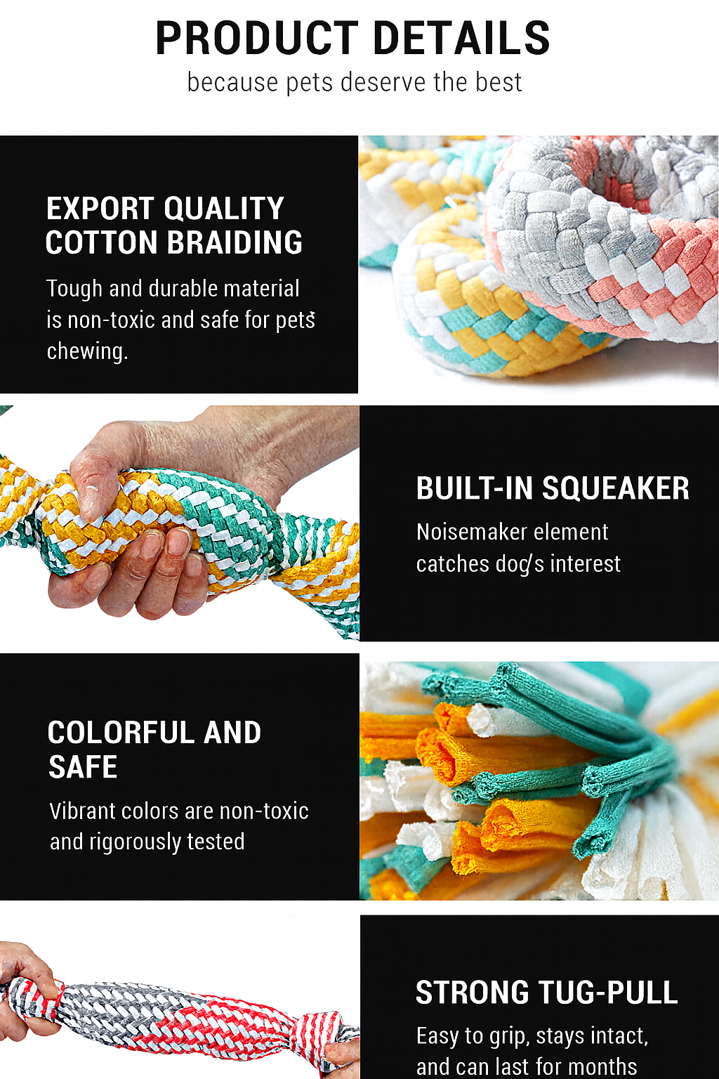 Dog Rope Toy with Squeaker (Stick shape)