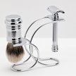 Merkur Shaving Set with MK-39001 Razor, Silver Tip Badger Brush and Curved 3-piece Stand, Chrome