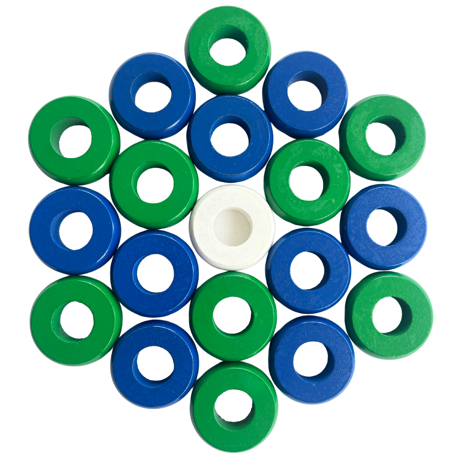 32 Green and Blue Carrom / Pichenotte / Croquignole Rings - (Green / Blue / Natural / Black / White) - Anneaux De Pichenottes - Game Accessories / Accessoires De Jeu