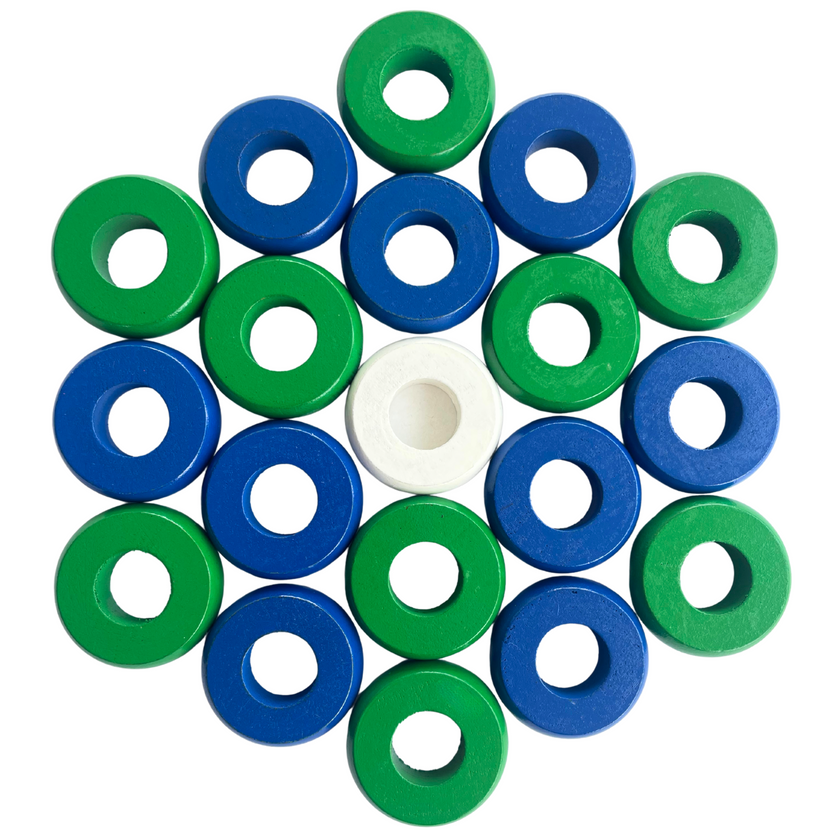 32 Green and Blue Carrom / Pichenotte / Croquignole Rings - (Green / Blue / Natural / Black / White) - Anneaux De Pichenottes - Game Accessories / Accessoires De Jeu
