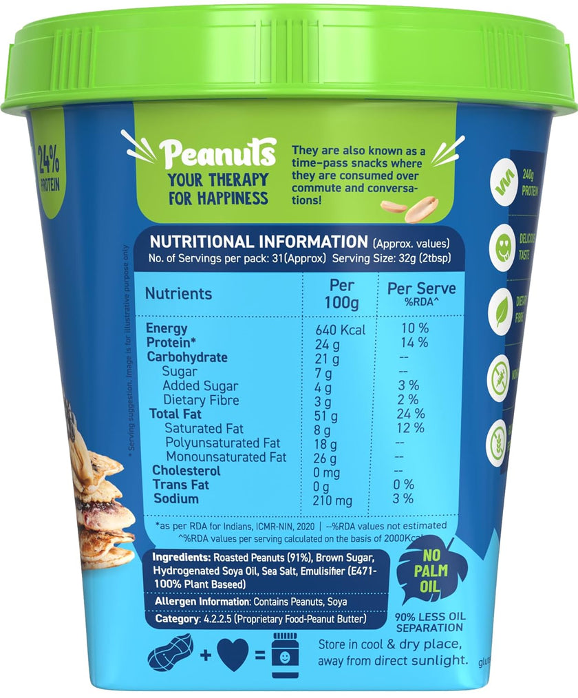 Classic Peanut Butter Crunch | 90% Roasted Peanuts | High Protein Peanut Butter Crunchy | Gluten-Free | Vegan