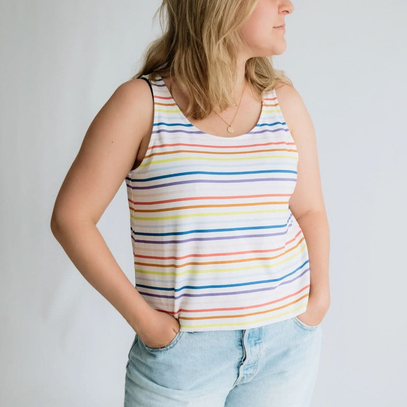 Ladies' Bamboo Cropped Tank | Blue Checkers