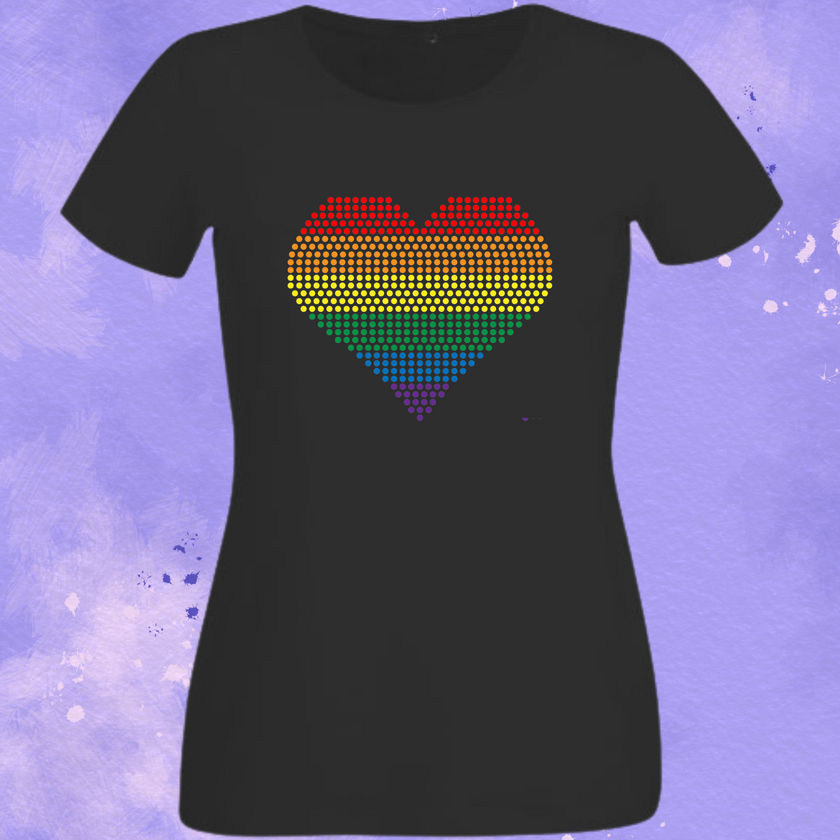 Rainbow Heart Rhinestone Shirt – Pride & Love Sparkle Bling Tee | Blingdazzel