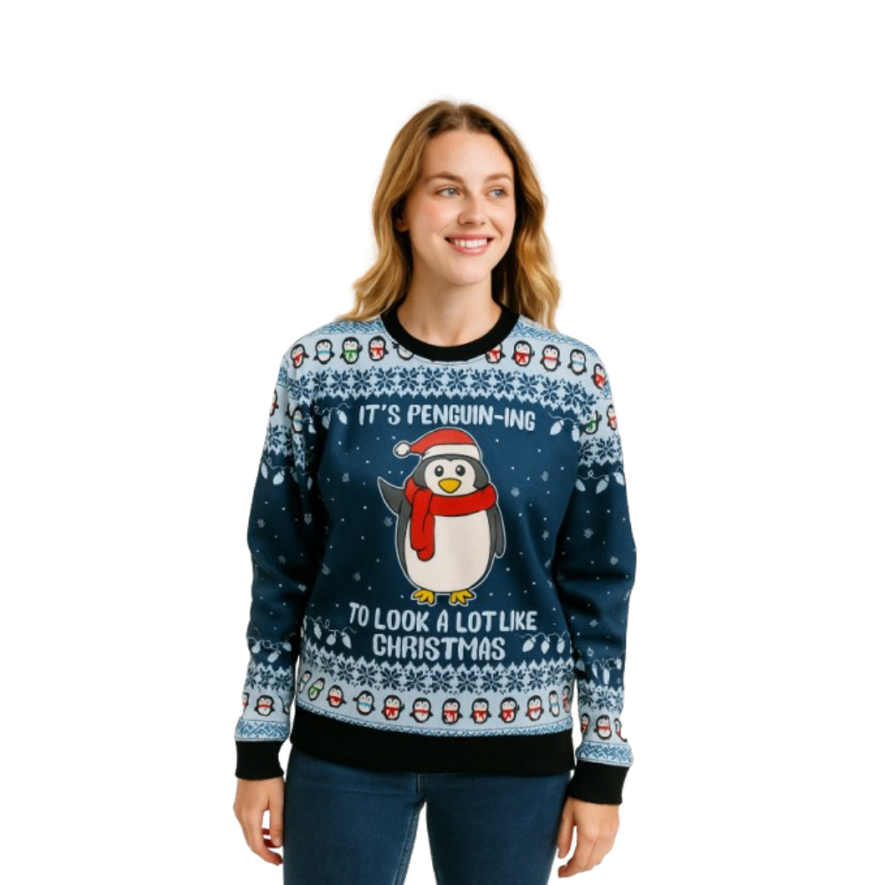Couple - Pull mignon en forme de pingouin avec pompon