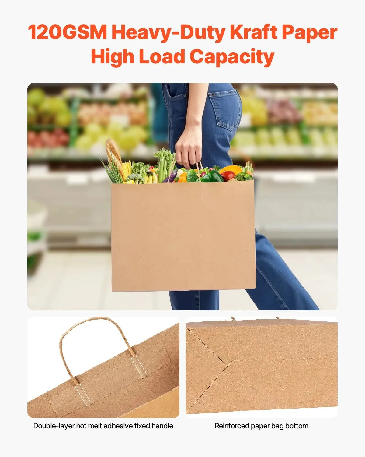 VEVOR Kraft Paper Bags with Handles  Large Eco-Friendly Bags