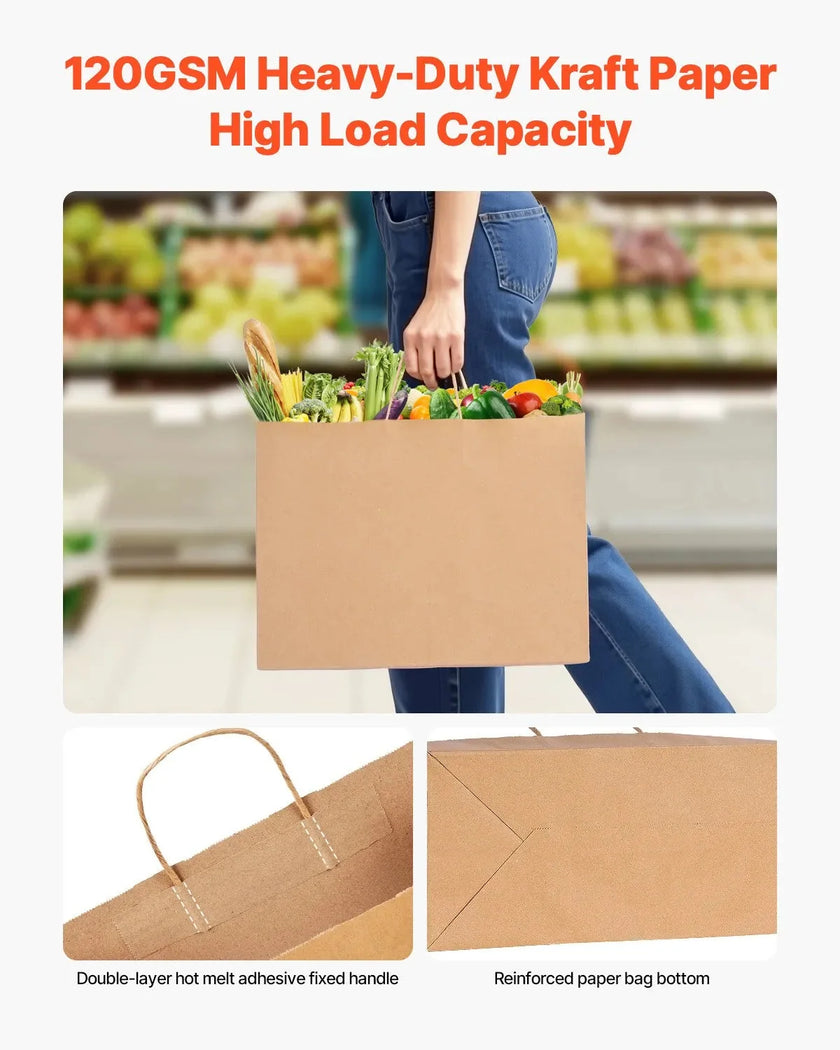 VEVOR Kraft Paper Bags with Handles  Large Eco-Friendly Bags