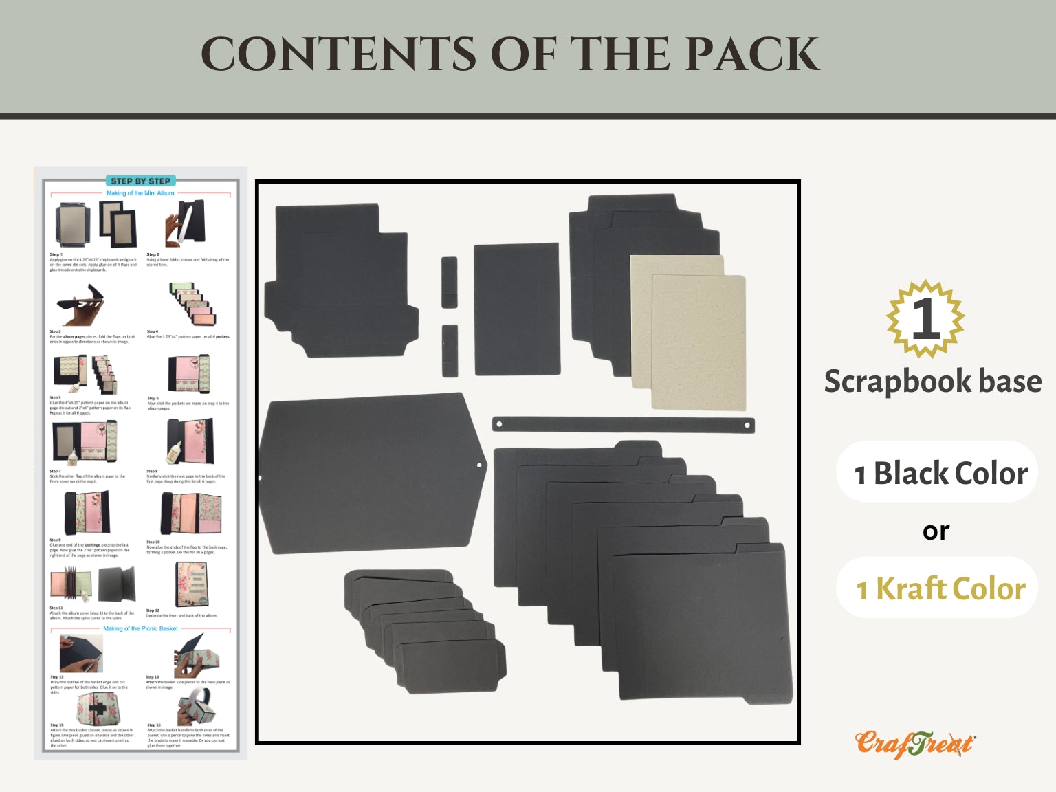 CrafTreat Picnic Basket Mini Album DIY Scrapbook Blank - Black