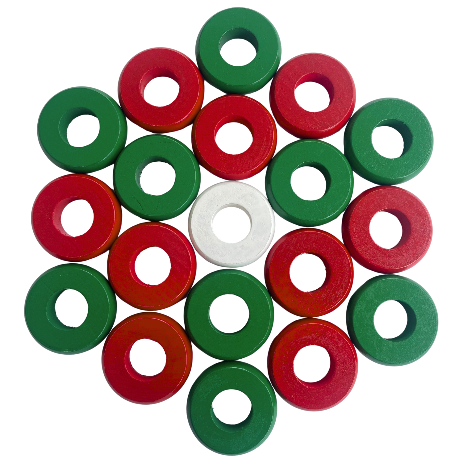 32 Red and Green Carrom / Pichenotte / Croquignole Rings - (Red / Green/ Natural/ Black / White) - Anneaux De Pichenottes - Game Accessories / Accessoires De Jeu