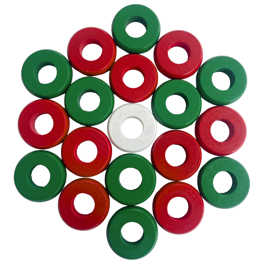 32 Red and Green Carrom / Pichenotte / Croquignole Rings - (Red / Green/ Natural/ Black / White) - Anneaux De Pichenottes - Game Accessories / Accessoires De Jeu