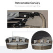 Outsunny 4 Pieces Outdoor Daybed with Retractable Canopy, PE Rattan Wicker Round Sofa Day Bed, Patio Sectional Conversation Furniture Set with Cushions and Pillows, Grey