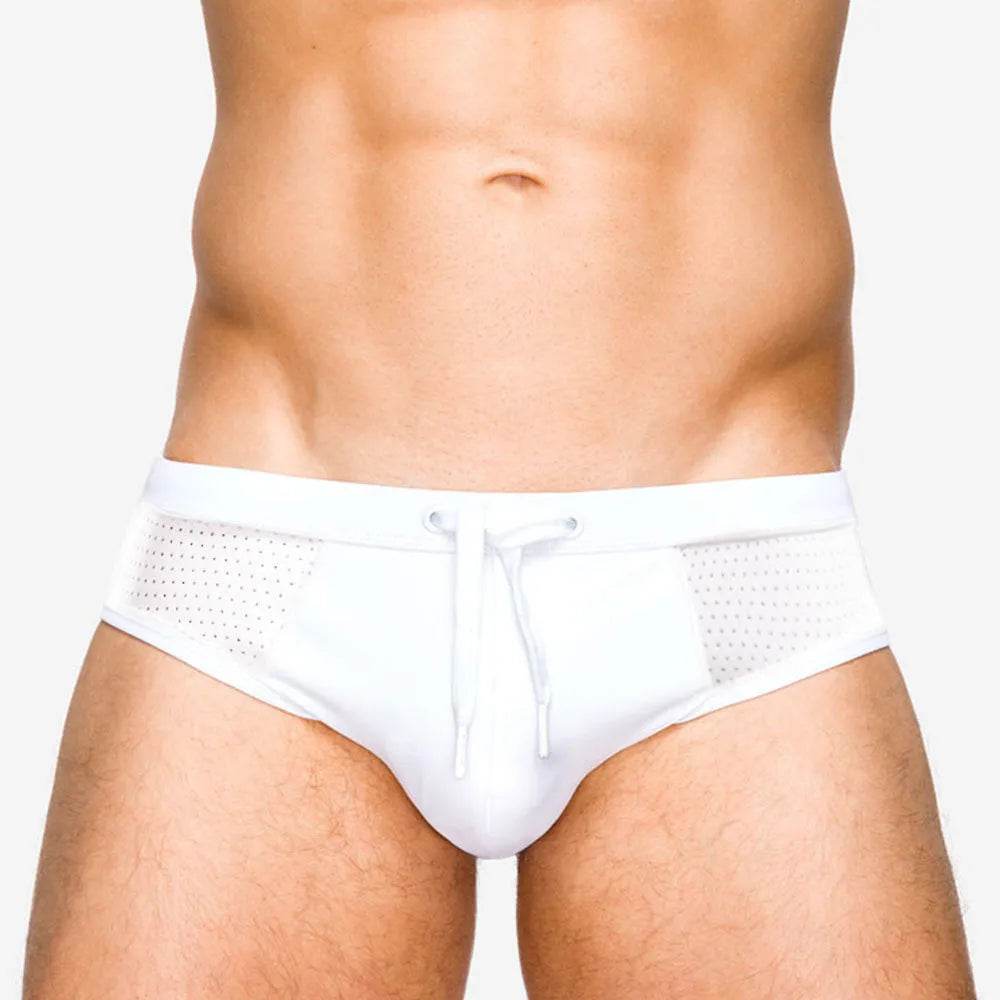 Mesh Stitching White Swim Briefs Boxer underwear men