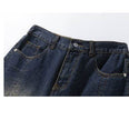 American-style Retro Washed Split Design Denim Shorts For Men Jeans