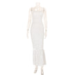 French Style Polka Dot Strapless Maxi Dress – High Waist Bow Tie Floor-Length Dress for Women