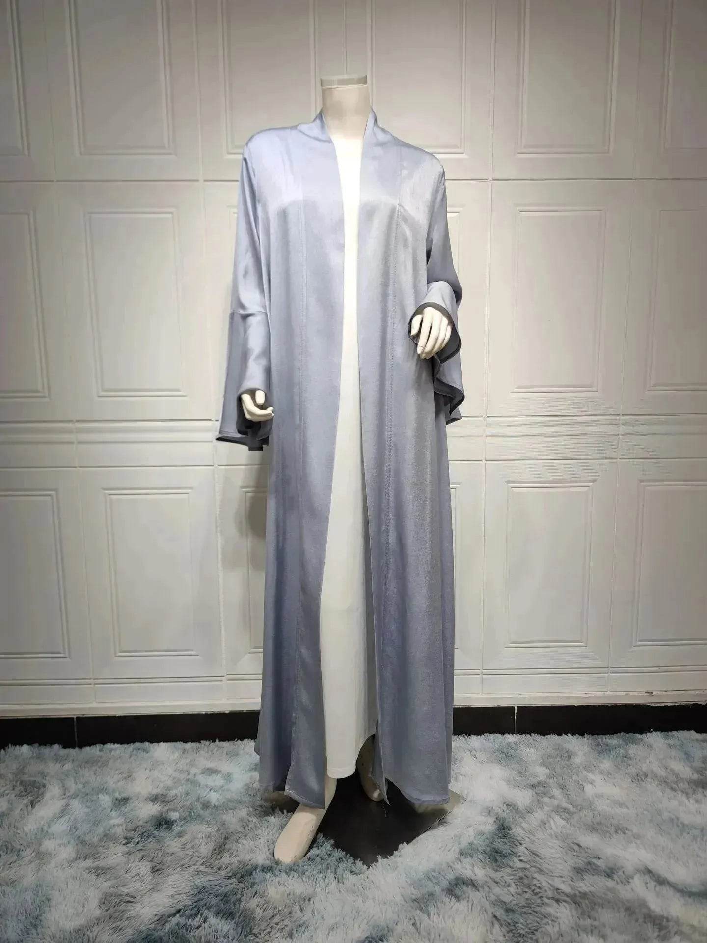 Abaya two piece set Elegant Satin  Plain Color Abaya Kimono Open front Abaya Dubai Abaya wear for Middle East Women