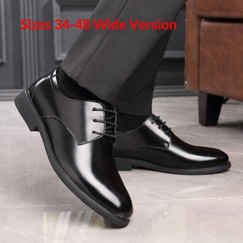 Men's Genuine Leather Business Dress Shoes – Wide Fit, Sizes 34–48