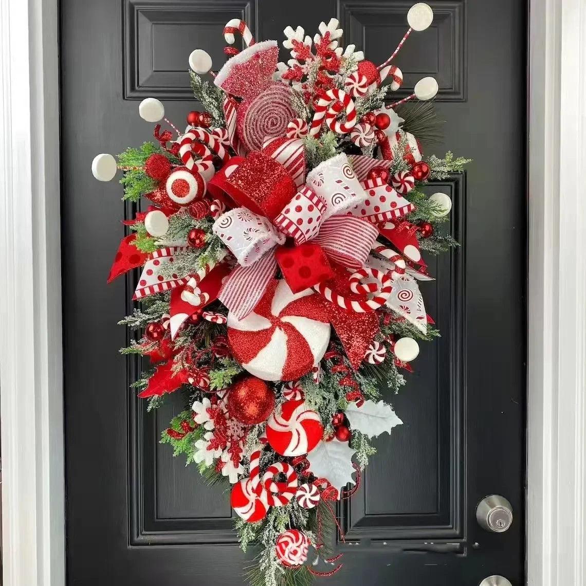 Christmas Wreath Candy Upside Down Tree Garland Artificial Xmas Ornament Hpme Porch Window Door Wall Hanging Decoration