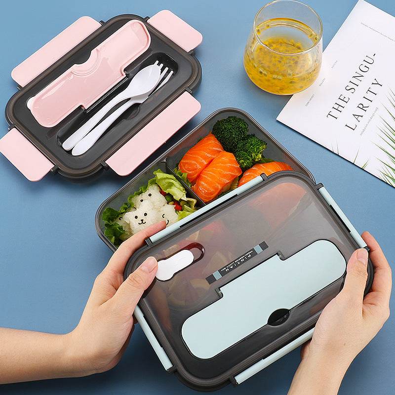 Portable Kids Bento Plastic Lunch Box with Cutleries