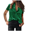 European And American Spring And Summer Pocket Short Sleeve Suede Shirt For Women