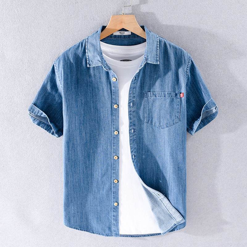 Summer Cotton Short Sleeve Denim Shirt For Men Classic All-matching Jeans