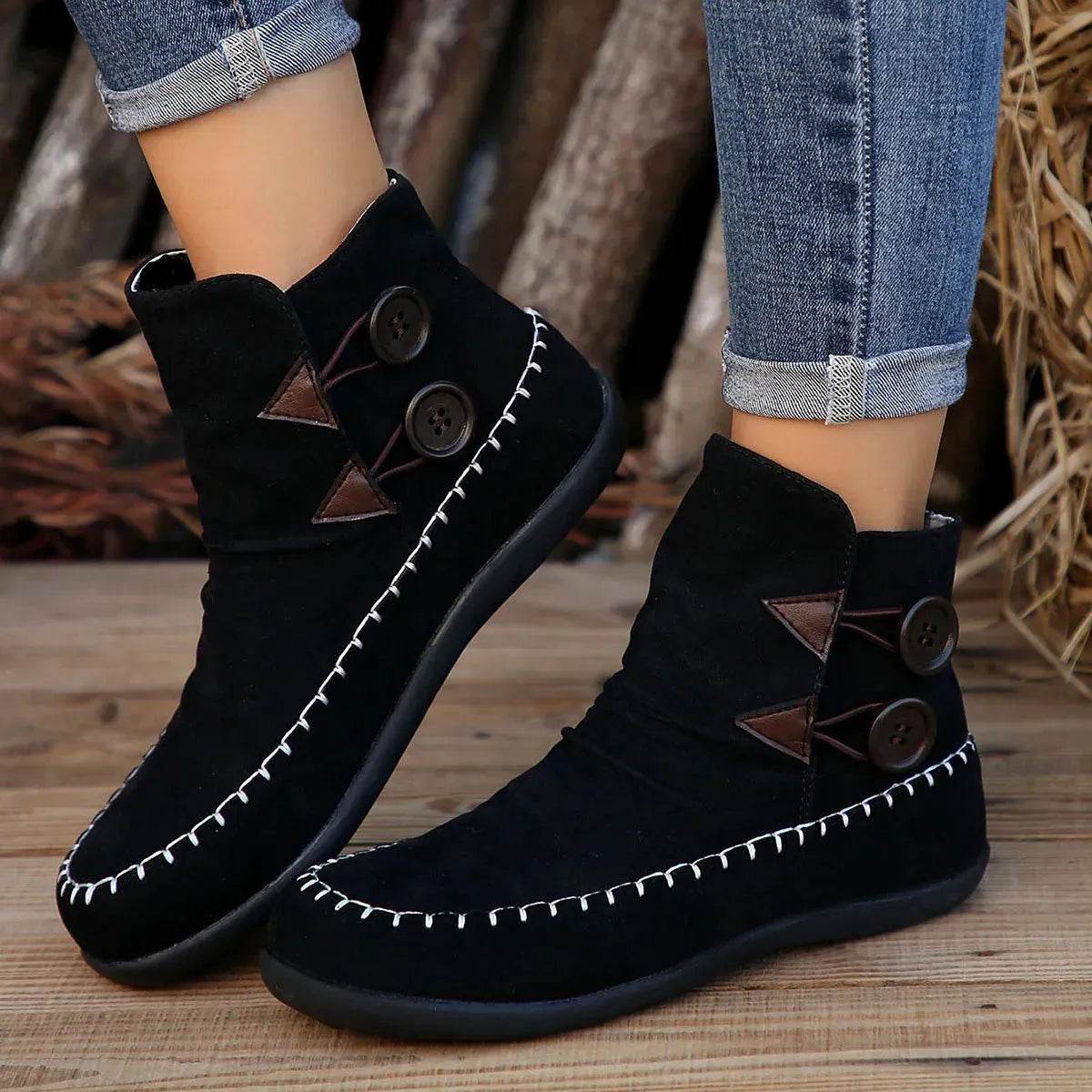 Button Design Ankle Boots For Women Autumn And Winter