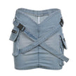 Cross School Bag Buckle V-shaped Waist Workwear Denim Mini  Cargo Skirt