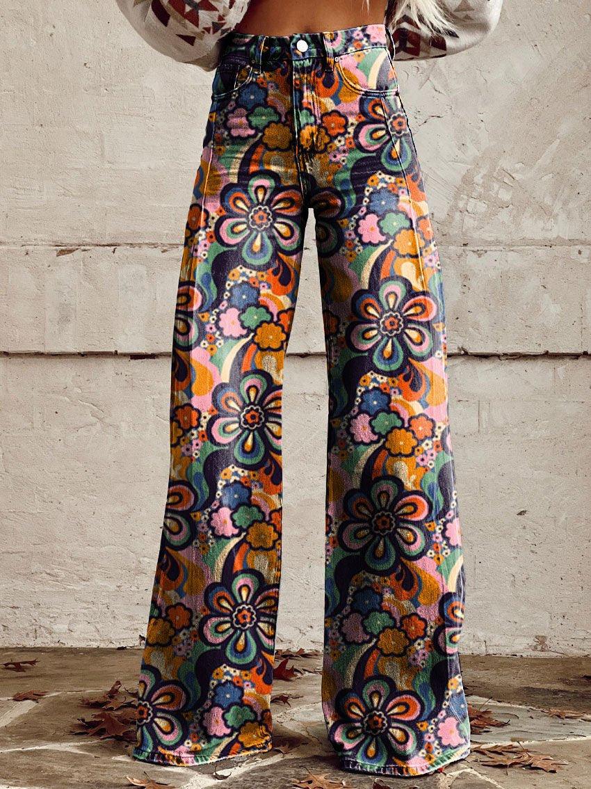 Women's 3D Graphic Print Flare Pants – Plus Size Mid-Waist Wide Leg Printed Trousers