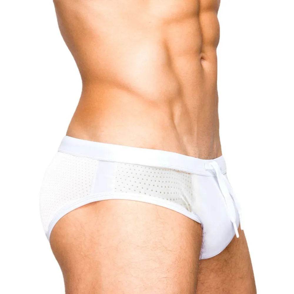 Mesh Stitching White Swim Briefs Boxer underwear men