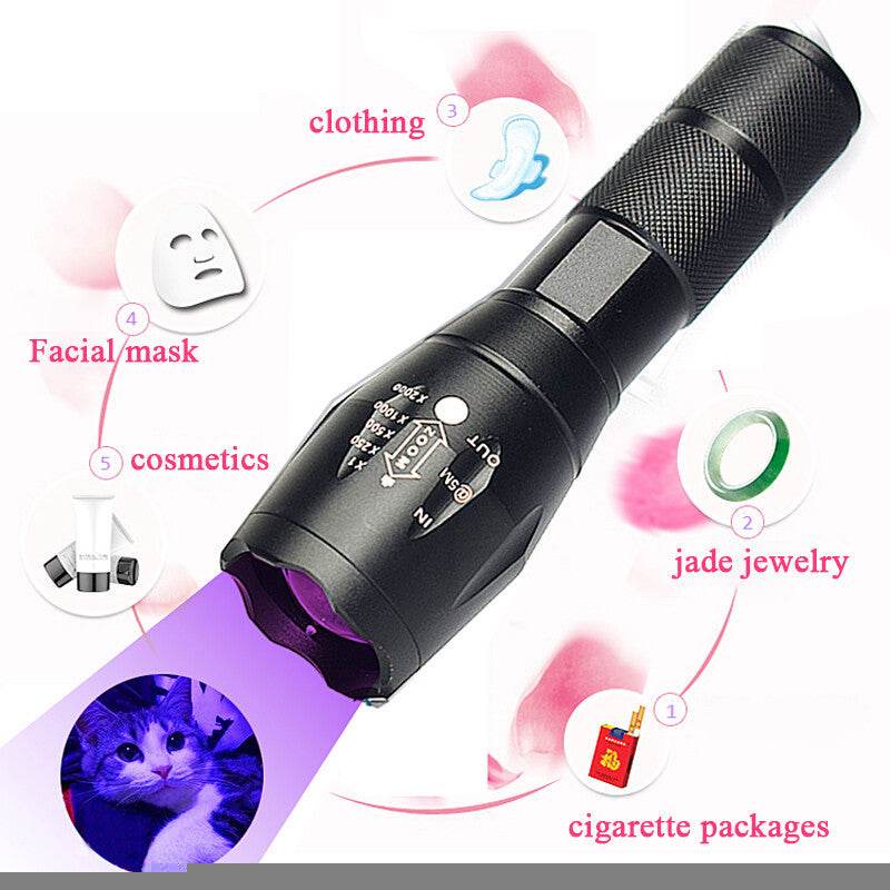 UV Torch Ultra Violet Flashlight Zoomable Blacklight Lamp LED Super Bright 250000lm 2 In 1 395nm Mini Pocket Inspection Light 2 Pack