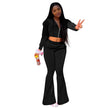 Women 2pcs Velvet Hoodie Wide leg Pant Crop top sweatsuit Athleisure Outfit