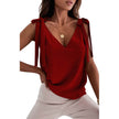 Bowknot Tie Up V-neck top Women Summer Sleeveless Blouse Tops