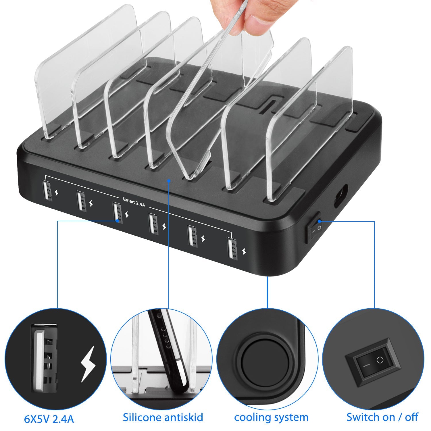 6-Port 60W USB Charging Station – Fast Multi-Device Charger for Home & Office