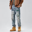 American Print Denim Casual jeans pant Loose Straight Dad Trousers For Men