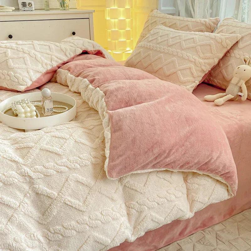 Winter Thickened Milk Fiber Soft Thermal Duvet Cover Bedding Set