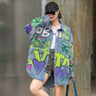 Oversized Graffiti Print Denim Jacket Women Loose Fried Street fashion