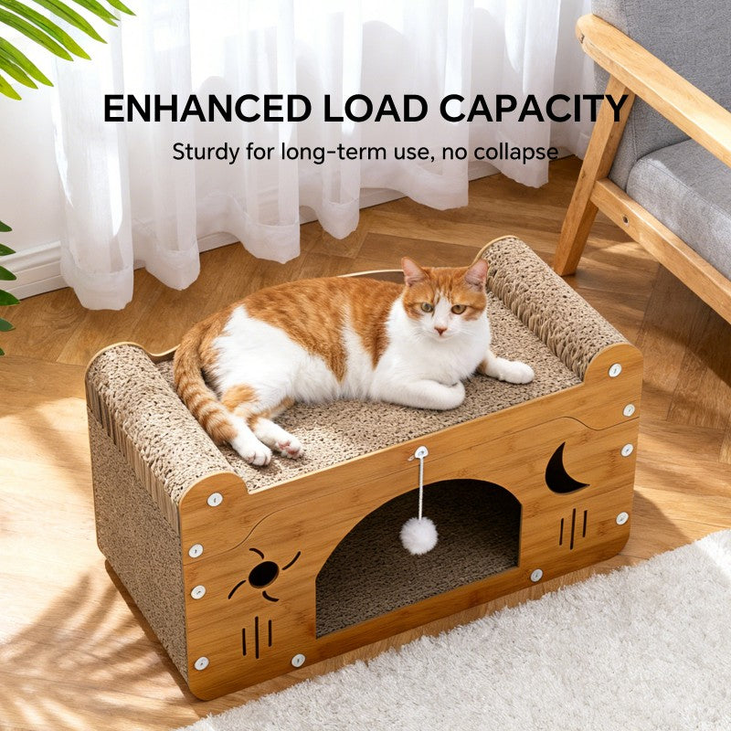 Star & Moon Cutout Cat Scratcher Couch, 56cm Size, With Teaser Ball, For Large & Multi-Cat Households