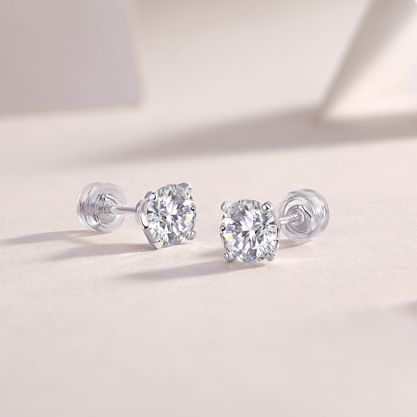 Flowing Charm 1-Carat Moissanite Stud Earrings – Platinum 925 Silver | GRA Certified