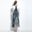 Embroidered Lace Denim Midi Jumper Dress European and American Style