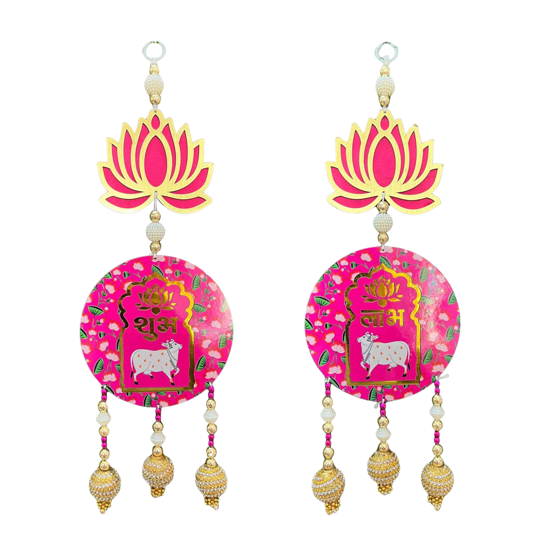 Flowers and Beads Hanging Shubh Labh (Lotus) 1Pc