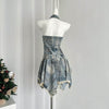 Waist-tight Halter Denim Dress Women's Distressed Retro Slimming Skirt